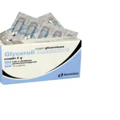Opakowanie czopków glicerolowych, leku na zaparcia. 10 sztuk w blistrach.