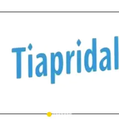 Niebieski napis Tiapridal na białym tle.