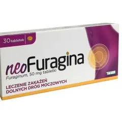 Opakowanie leku neoFuragina MAX 30 tabletek, stosowanego w leczeniu zakażeń dolnych dróg moczowych.