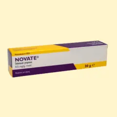 Opakowanie maści NOVATE® z propionianem klobetazolu, 0.5 mg/g, 30 g. Do stosowania na skórę.