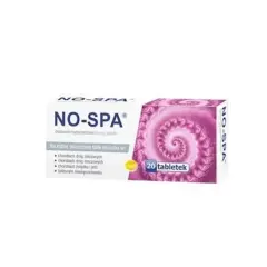 Opakowanie leku NO-SPA forte z 20 tabletkami, na bóle brzucha.