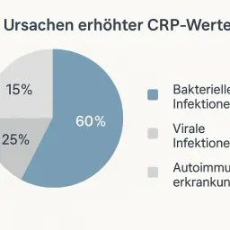 Wykres kołowy pokazuje przyczyny podwyższonego białka C reaktywnego: 60% infekcje bakteryjne, 25% wirusowe, 15% choroby autoimmunologiczne.