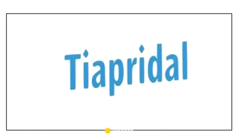 Niebieski napis Tiapridal na białym tle.