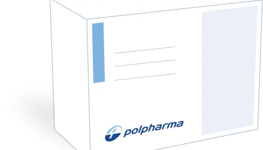 Białe opakowanie leku metronidazol polpharma z niebieskim logo.
