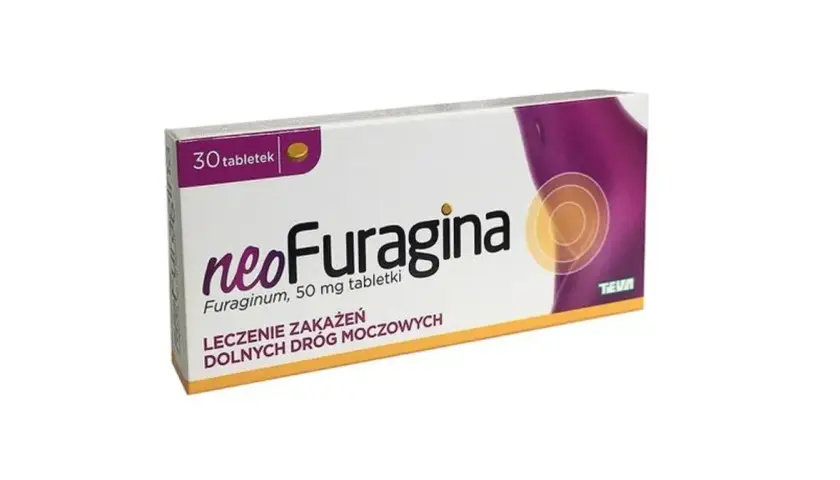 Opakowanie leku neoFuragina MAX 30 tabletek, stosowanego w leczeniu zakażeń dolnych dróg moczowych.