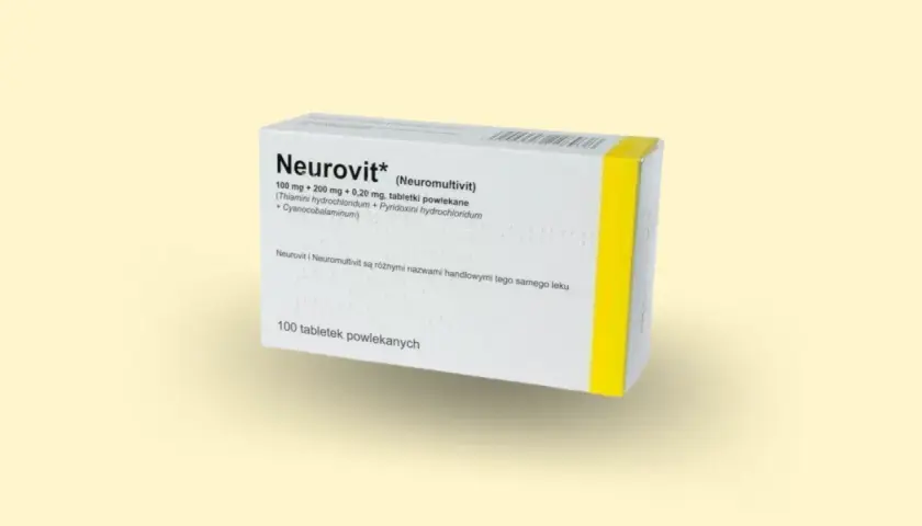 Opakowanie leku Neurovit z witaminami z grupy B. Wiele pozytywnych neurovit opinie potwierdza jego skuteczność. 100 tabletek.