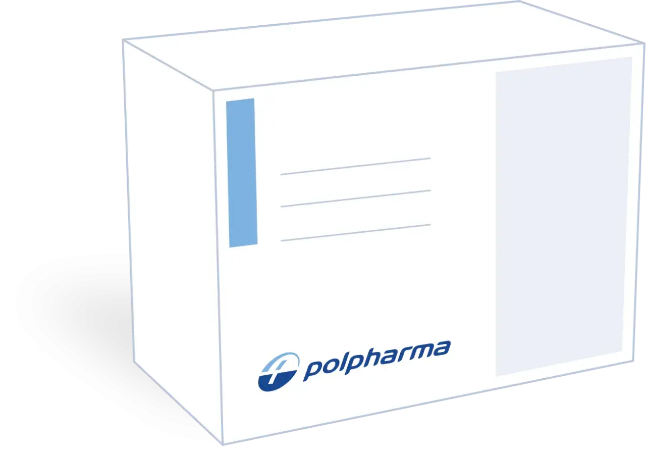 Białe opakowanie leku metronidazol polpharma z niebieskim logo.