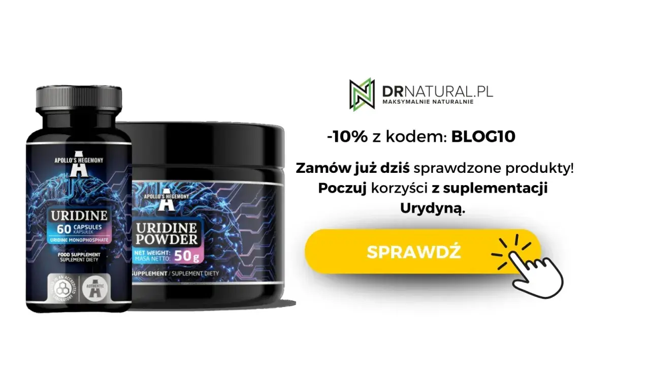 Butelka kapsułek i słoik proszku z urydyną Apollo's Hegemony.