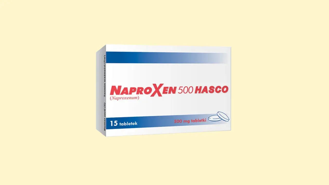 Opakowanie leku Naproxen Hasco 500 mg, zawierające 15 tabletek.