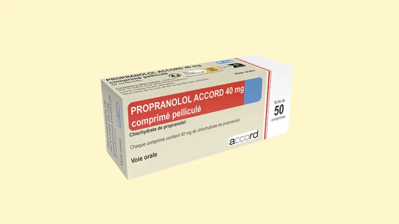 Opakowanie leku Propranolol Accord 40 mg, zawierające 50 tabletek. Stosowany w leczeniu nadciśnienia i innych schorzeń.