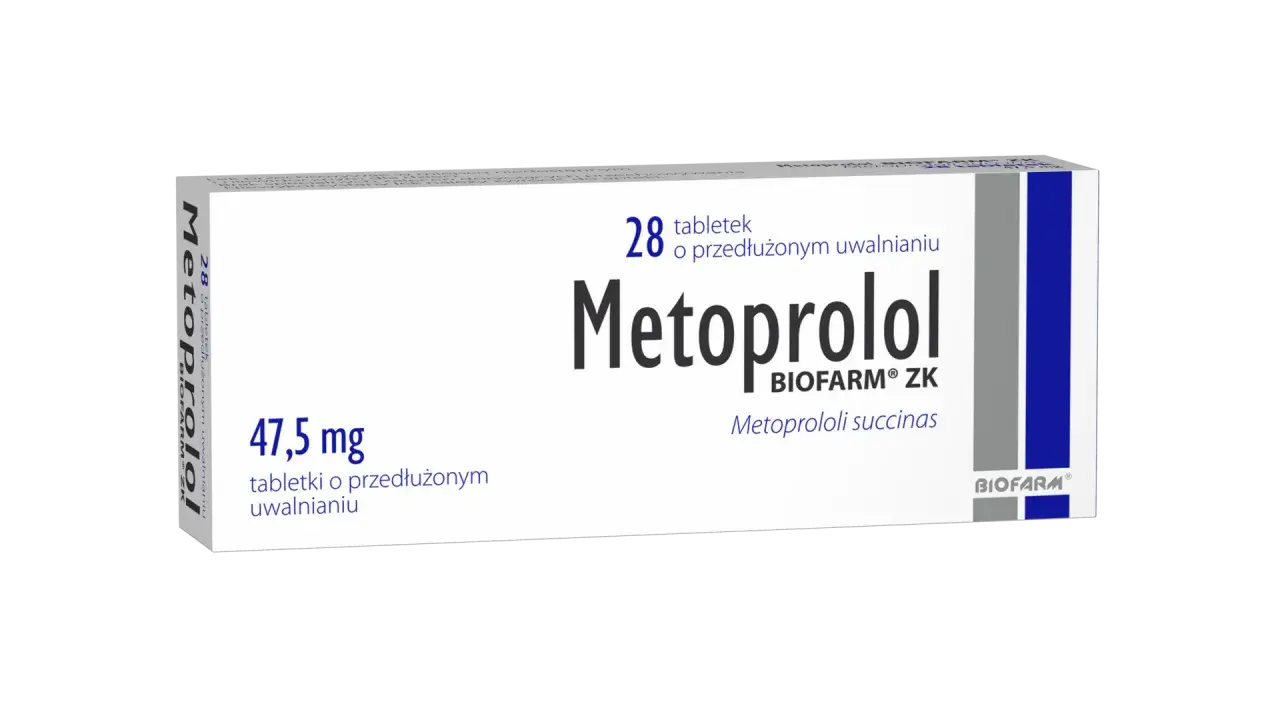 Opakowanie leku Metoprolol 47,5 mg, zawierające 28 tabletek o przedłużonym uwalnianiu.