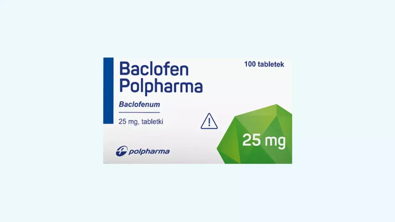 Opakowanie leku Baclofen Polpharma 25 mg, zawierające 100 tabletek.