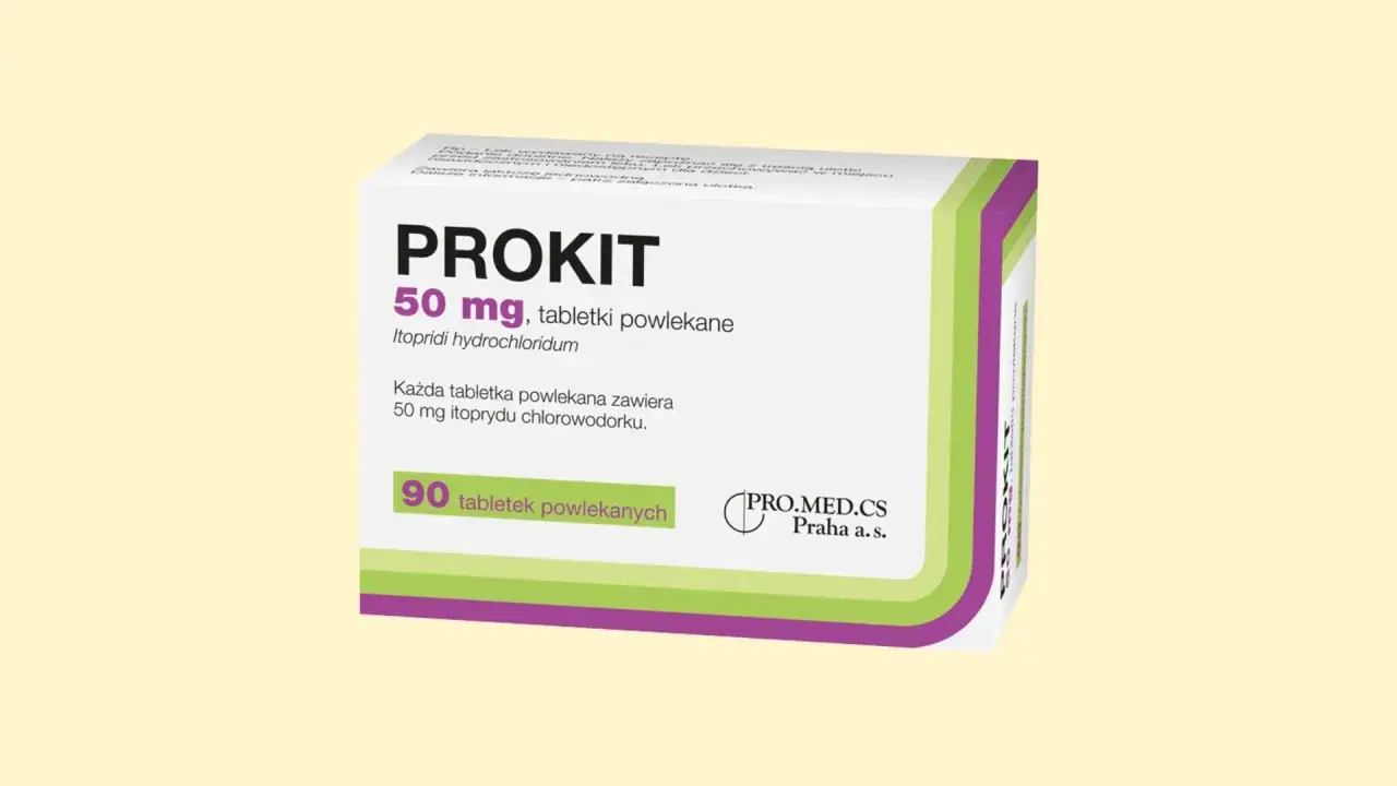 Opakowanie leku PROKIT 50 mg, zawierające 90 tabletek powlekanych z itoprydem.