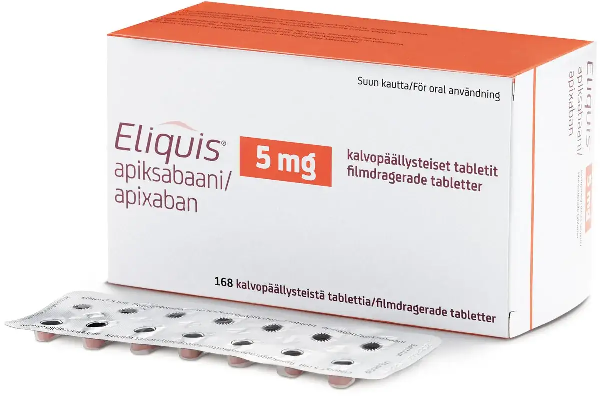 Opakowanie leku Eliquis 5 mg, zawierające 168 tabletek. Szukasz eliquis zamiennik? To opakowanie zawiera oryginalny lek.